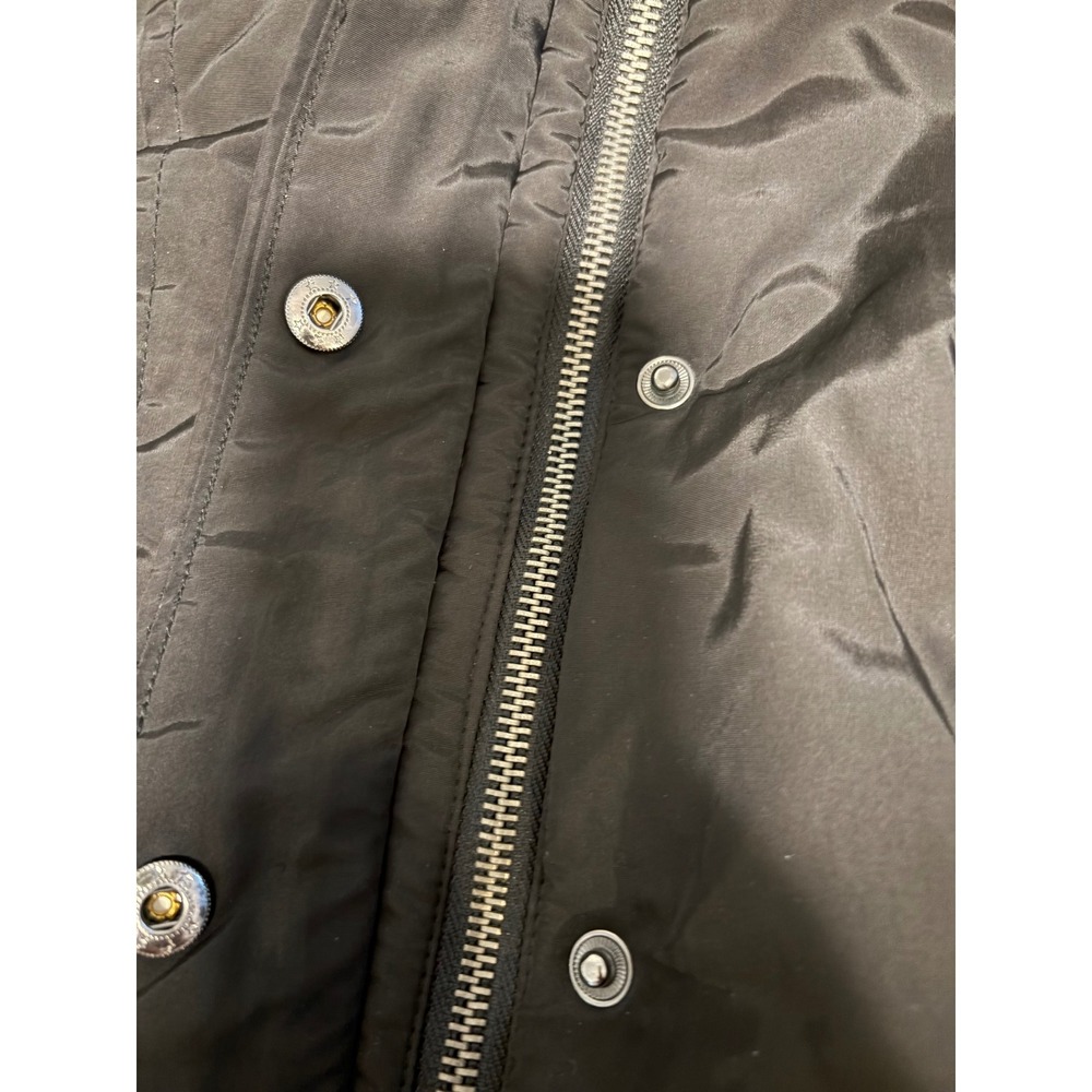 Black Faux Fur Trim Hooded Puffer Jacket Quilted Winter Coat Zip Up Women Small - Picture 5 of 16